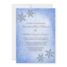 Invitaciones de boda azules con copos de nieve bri