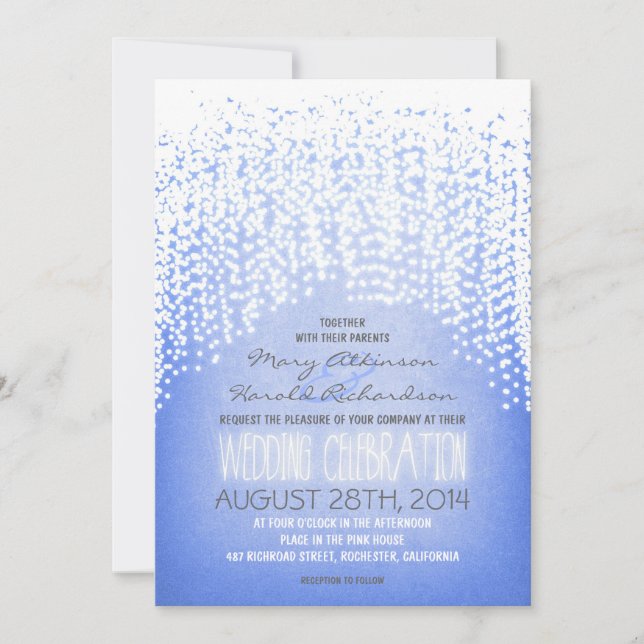 invitaciones de boda azules con hilos de cuerda rú (Anverso)
