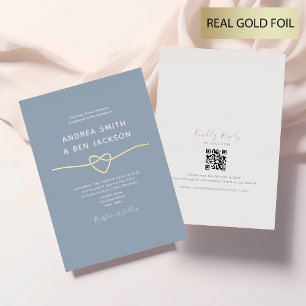 Invitaciones de boda azules polvorientas y doradas