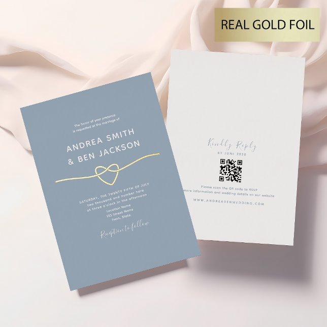 Invitaciones de boda azules polvorientas y doradas (Subido por el creador)