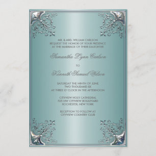 Invitaciones de boda azules turquesa blancas