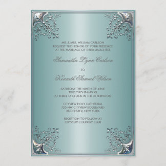 Invitaciones de boda azules turquesa blancas