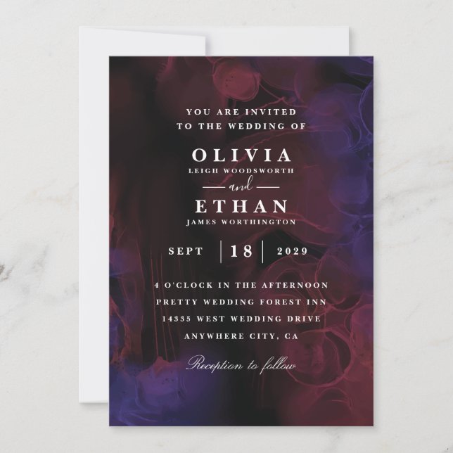 invitaciones de boda azules y rojas ahumadas (Anverso)