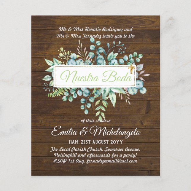 Invitaciones De Boda Baratas HOJAS Modernas (Anverso)