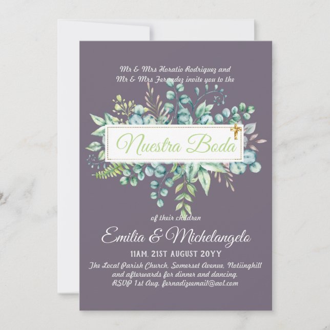 Invitaciones De Boda Baratas HOJAS Modernas (Anverso)
