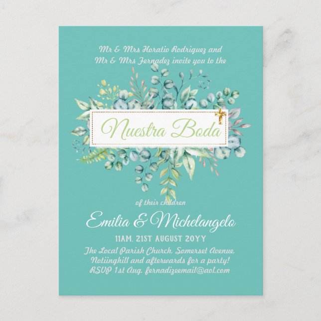 Invitaciones De Boda Baratas HOJAS Modernas (Anverso)