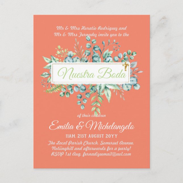 Invitaciones De Boda Baratas HOJAS Modernas (Anverso)