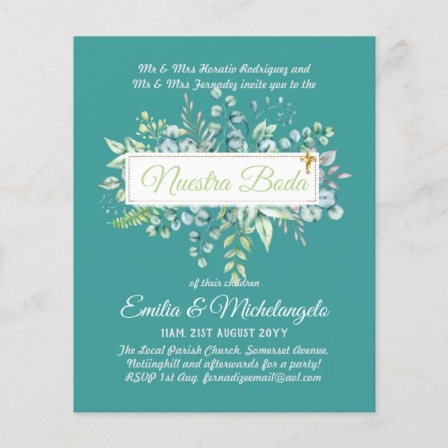 Invitaciones De Boda Baratas HOJAS Modernas (Anverso)