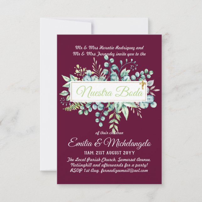 Invitaciones de Boda Baratas HOJAS Modernas (Anverso)
