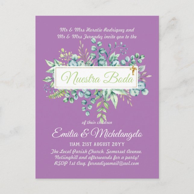 Invitaciones De Boda Baratas HOJAS Modernas (Anverso)