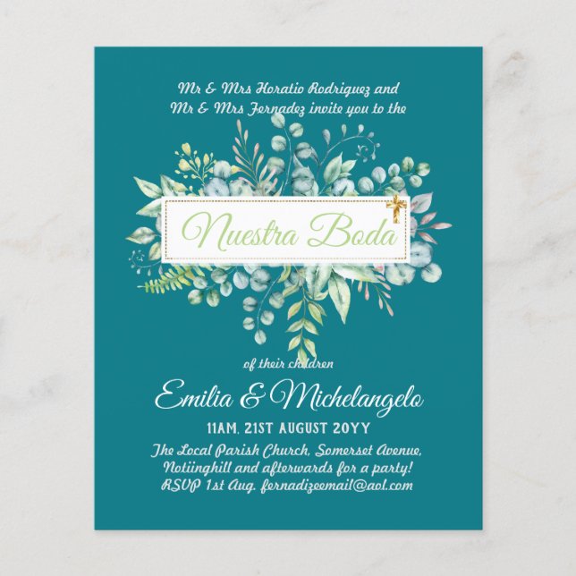 Invitaciones De Boda Baratas HOJAS Modernas (Anverso)