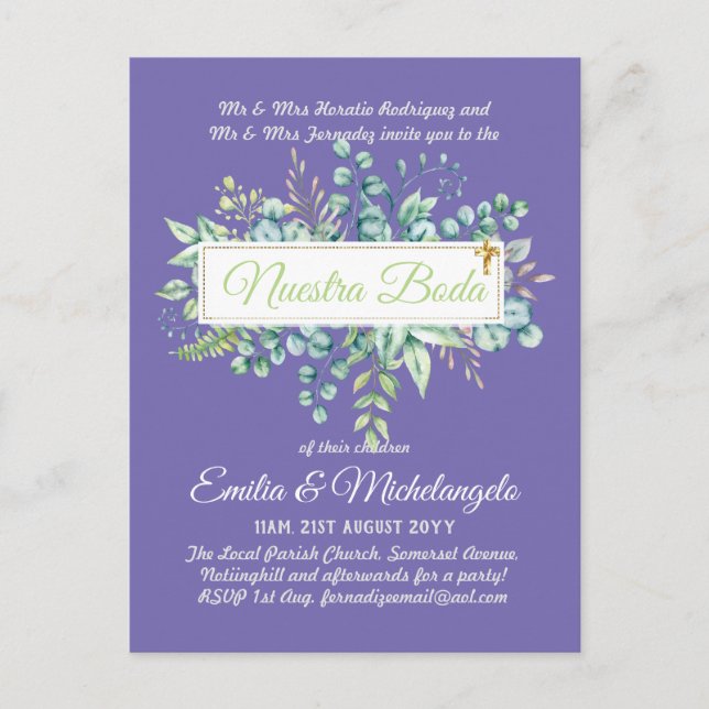 Invitaciones De Boda Baratas HOJAS Modernas (Anverso)