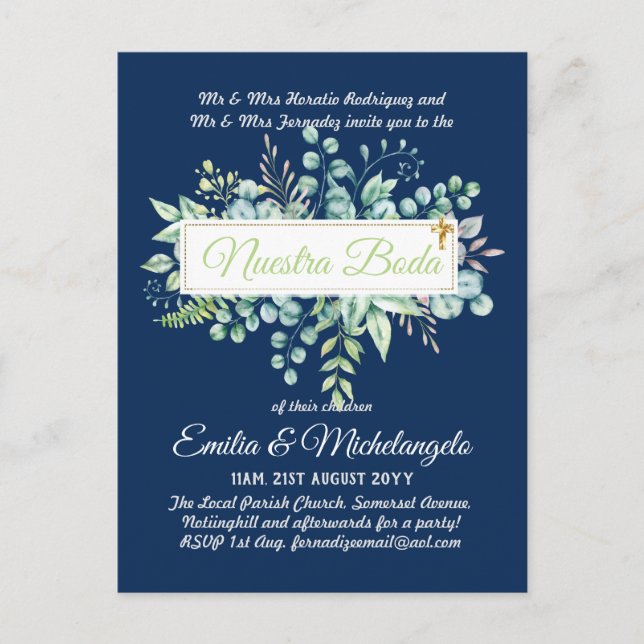 Invitaciones De Boda Baratas HOJAS Modernas (Anverso)