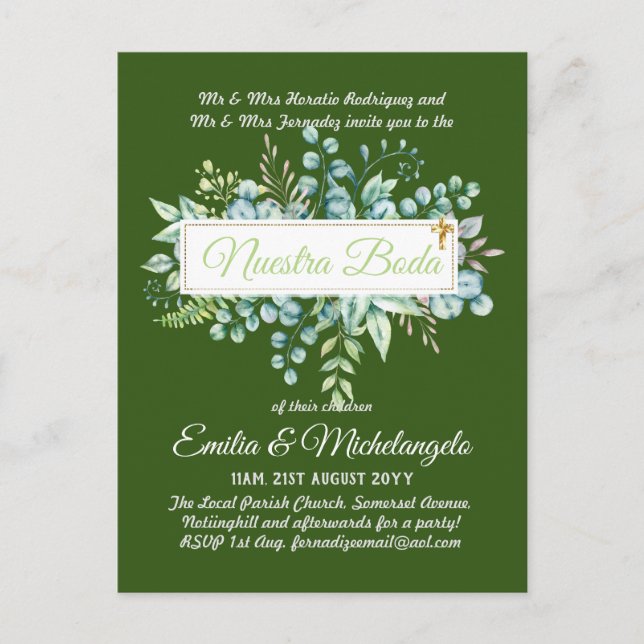 Invitaciones De Boda Baratas HOJAS Modernas (Anverso)