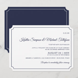 Invitaciones de boda básicas con borde (azul marin