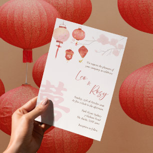 Invitaciones de boda bilingües chinas con faroles