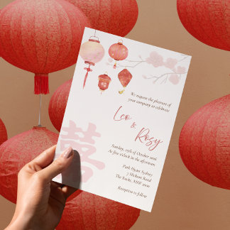 Invitaciones de boda bilingües chinas con faroles