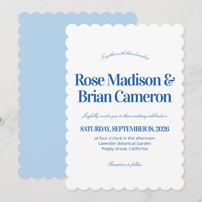 Invitaciones de boda Blue Wavy Cabana (Anverso / Reverso)
