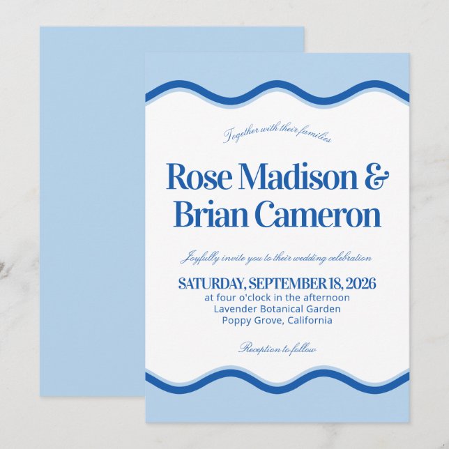 Invitaciones de boda Blue Wavy Cabana (Anverso / Reverso)