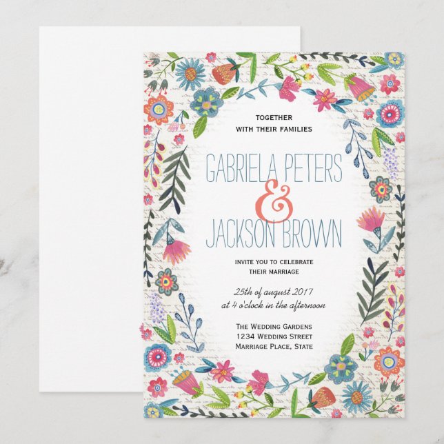 Invitaciones de boda Boho acuarela floral (Anverso / Reverso)