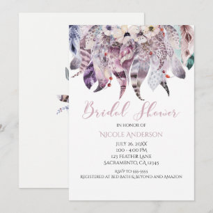 Invitaciones de boda boho bohemio con plumas