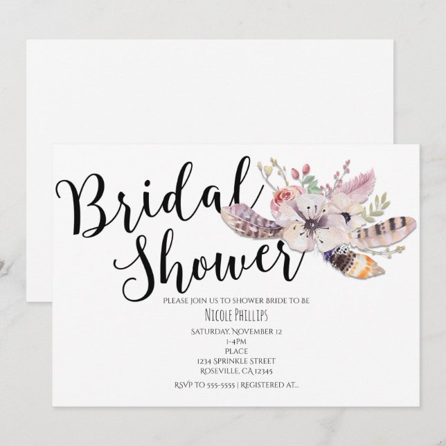 Invitaciones de boda boho chic con flores blancas (Anverso / Reverso)