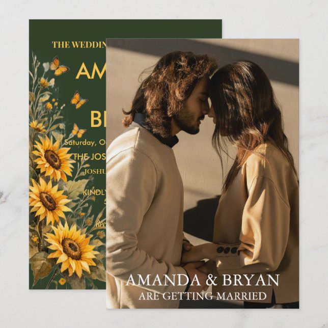 Invitaciones de boda boho con foto personalizada (Anverso / Reverso)