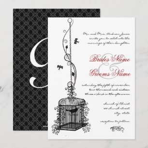 Invitaciones de boda boho rojas jaula de pájaro vi