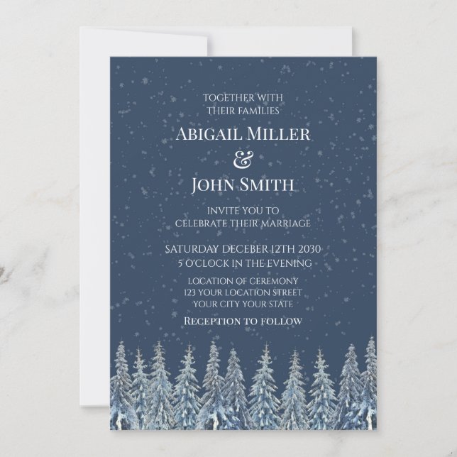 Invitaciones de boda bosque rústico azul de invier (Anverso)