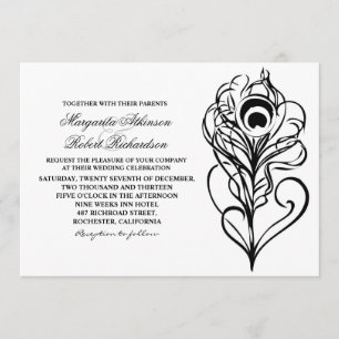 invitaciones de boda caligráficas de plumas de pav
