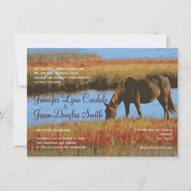 Invitaciones de boda campestre rústica de caballos (Anverso)