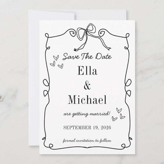 Invitaciones de Boda Caprichosas con Lazo Dibujado (Anverso)