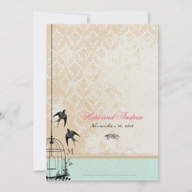 Invitaciones de boda caprichosas jaula de pájaros  (Anverso)