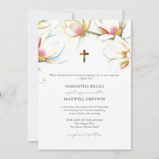 Invitaciones de boda católicas con flores de acuar (Anverso)