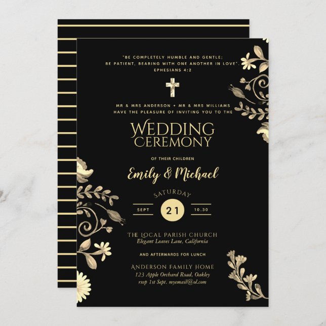 Invitaciones de Boda Católicas - Verso con Nombres (Anverso / Reverso)