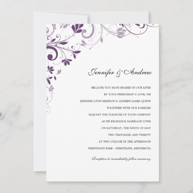 Invitaciones de boda Chic Bouquet (ciruela) (Anverso)