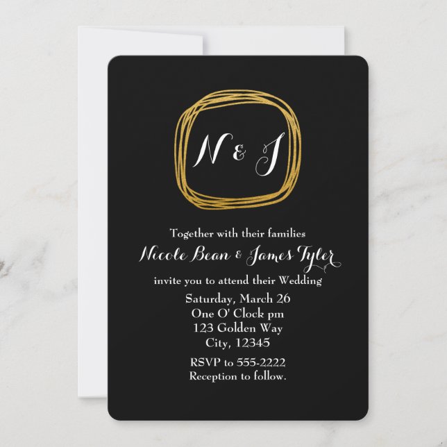 Invitaciones de boda chic círculo garabato hoja de (Anverso)
