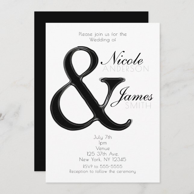 Invitaciones de boda chic con ampersand en blanco  (Anverso / Reverso)