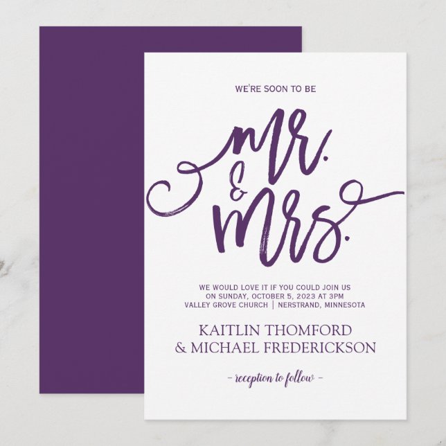 Invitaciones de boda ciruela / morado | Letra pinc (Anverso / Reverso)