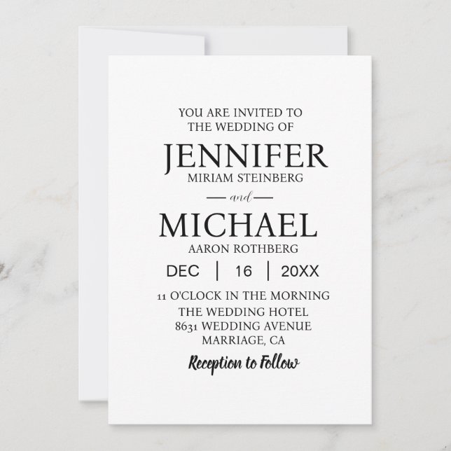 Invitaciones de boda clásicas blancas lisas (Anverso)