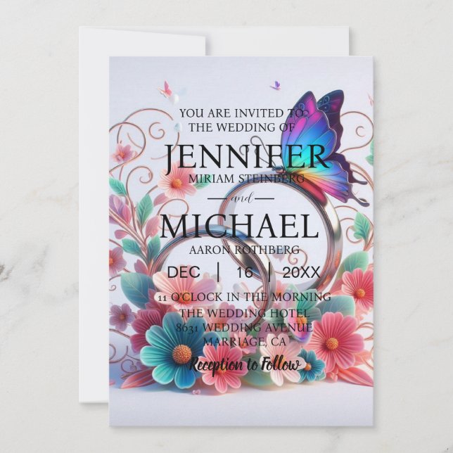 Invitaciones de boda clásicas con mariposas (Anverso)
