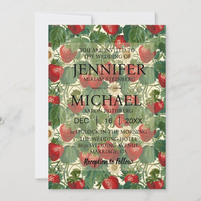 Invitaciones de boda clásicas de fresas (Anverso)