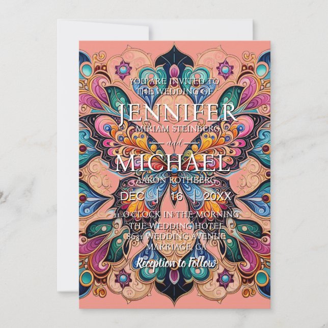 Invitaciones de boda clásicas de mariposas de melo (Anverso)