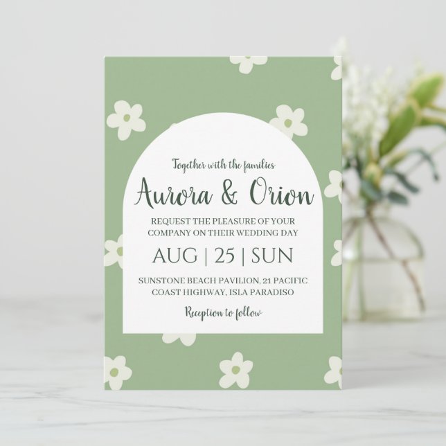 invitaciones de boda clásicas de sage green (Anverso de pie)
