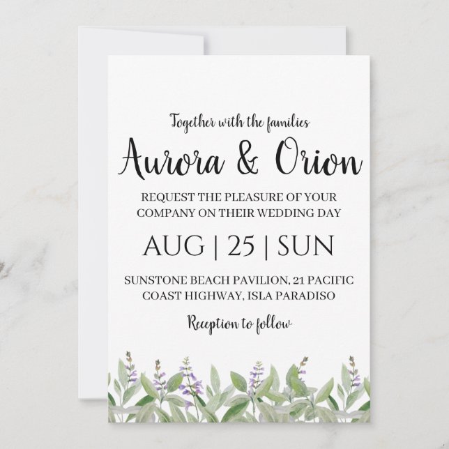 invitaciones de boda clásicas de sage green (Anverso)