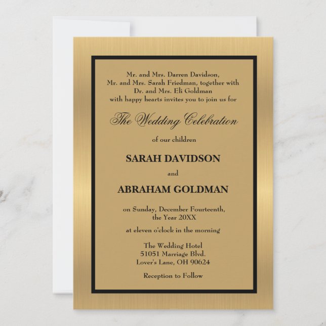 Invitaciones de boda clásicas para padres divorcia (Anverso)