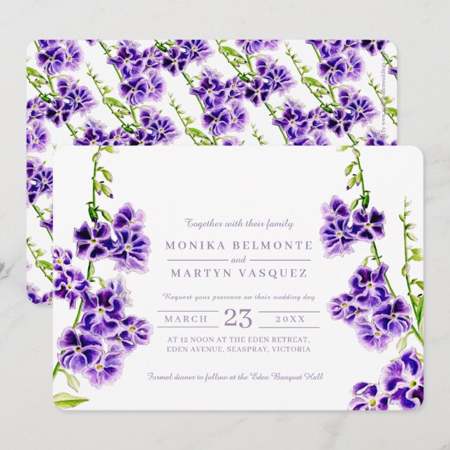 Invitaciones de boda color morado (Anverso / Reverso)
