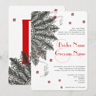 Invitaciones de boda con abanico Rojo Negro (menos