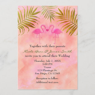 Invitaciones de boda con acuarela de dos flamencos