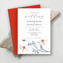 Invitaciones de boda con acuarela de libélulas roj